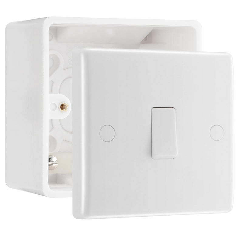 BG Nexus 20A 2 Pole Flex Outlet Switch White & 50mm Pattress Back Box