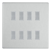 BG Brushed Steel Screwless 8 Gang Intermediate Light Switch Custom Grid Switch with Back Box Included by British General (BG-SCL-BS-8G-CUSTOM-8x-INT-SWITCH)