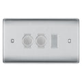 BG Brushed Steel 3 Gang Light Switch 2x Trailing Edge LED Dimmer 1x 2 Way Custom Switch
