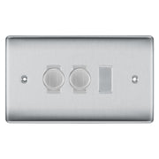 BG Brushed Steel 3 Gang Light Switch 2x Trailing Edge LED Dimmer 1x 2 Way Custom Switch by British General (NEXUS-BS-3G-CUSTOM-2x-DIMMER-1x-2Way)