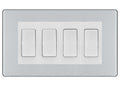 BG Electrical Screwless Polished Chrome 4-Gang Light Switch 2x 2-Way + 2x Intermediate – White Inserts