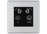 BG Screwless Brushed Steel TV/FM/2x SAT Quadplex Socket – Black Insert by British General (BG-FBSTVFMSAT2B)