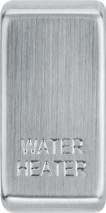 RRWHBS Front - This brushed steel finish rocker can be used to replace an existing switch rocker in the British General Grid range for easy identification of the device it operates and has 'WATER HEATER' embossed on it.