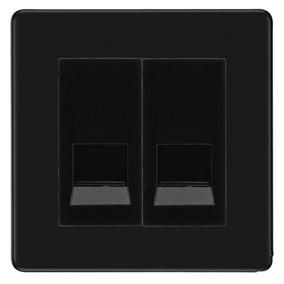 BG Screwless Matt Black Double Master Telephone Socket – Black Insert
