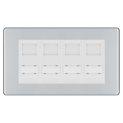 BG Screwless Polished Chrome 4 Gang RJ45 Cat6 Data Socket White Inserts by British General (BG-FPCRJ454C5EW)