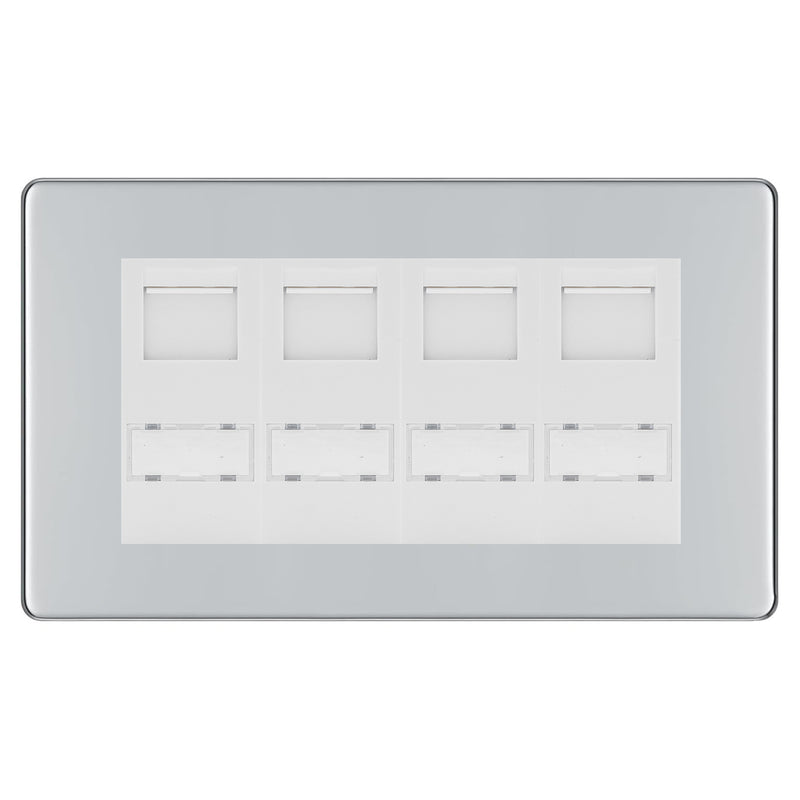 BG Screwless Polished Chrome 4 Gang RJ45 Cat6 Data Socket White Inserts