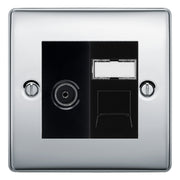 BG Nexus Polished Chrome TV Aerial & RJ45 CAT6 Data Socket - Black Insert