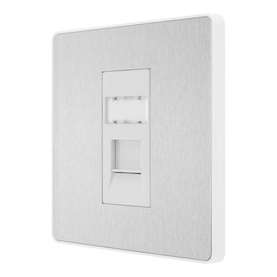 BG Evolve Brushed Steel RJ45 Cat6 Single Data Outlet PCDBSRJ451W with 35mm Steel Back Box
