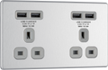 BG Electrical FBS24U44G Nexus Screwless Flat-Plate Unswitched Double Plug Socket Brushed Steel Grey Insert 4 USB 4.2A