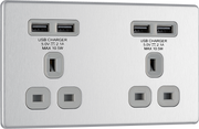 BG Electrical FBS24U44G Nexus Screwless Flat-Plate Unswitched Double Plug Socket Brushed Steel Grey Insert 4 USB 4.2A by British General (BG-FBS24U44G-Shopify-SA_1)