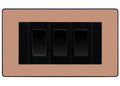 BG Evolve Polished Copper 3 Gang Intermediate Light Switch Custom Grid - Black Insert