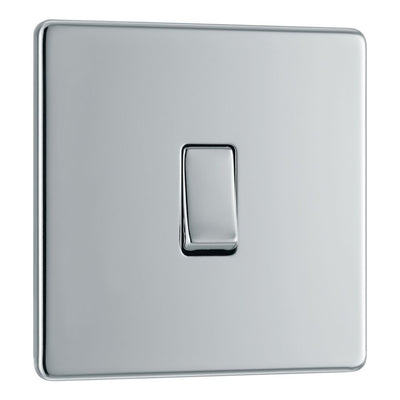BG Screwless Polished Chrome 20A 16AX 2 Way Single Light Switch FPC12 with 35mm Steel Back Box