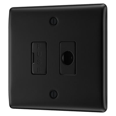 BG Nexus Matt Black 13A Unswitched Spur + Cable Outlet NFB55 with 35mm Steel Back Box