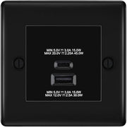 BG Nexus Matt Black 45W USB Wall Socket Euro Module USB-A & C - Black Insert by British General (BG-NFBEMS2+EMUSBAC45B)