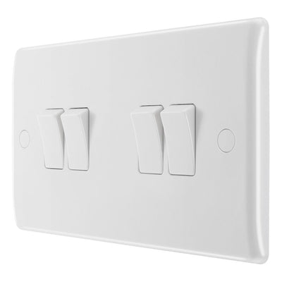 BG Nexus 4 Gang 20A 16AX Quadruple Light Switch White & 50mm Pattress Back Box