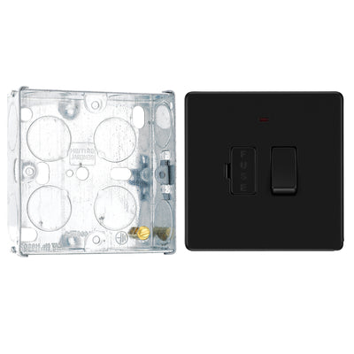 BG Screwless Matt Black 13A Switched Spur + Neon FFB52 with 25mm Steel Back Box
