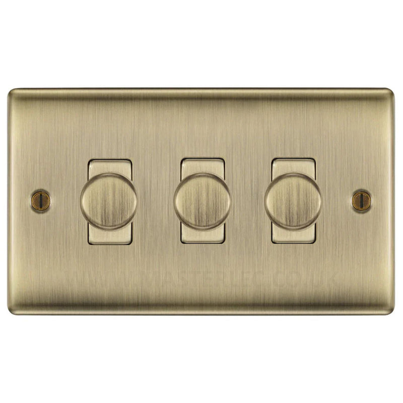 BG Nexus Metal Antique Brass Triple Dimmer Switch 2 Way LED NAB83