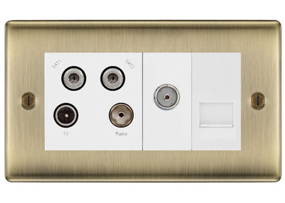 BG Nexus Metal Antique Brass Quadplex Combination TV Socket NAB69W by British General (BG-NAB69W)