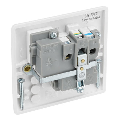BG Electrical 13A 1 Pole Neon Switched Socket White & 50mm Pattress Back Box