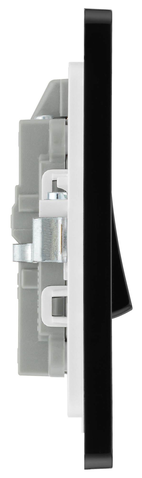 PCDBC31B Side - This Evolve Black Chrome 20A double pole switch with indicator from British General has been designed for the connection of refrigerators, water heaters, central heating boilers and many other fixed appliances.