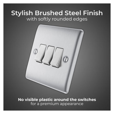 BG Nexus Brushed Steel 20A 16AX 2-Way Triple Light Switch NBS43 with 35mm Steel Back Box