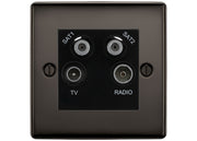 BG Nexus Black Nickel TV/FM/2x SAT Quadplex Socket – Black Insert by British General (BG-NBNTVFMSAT2B)