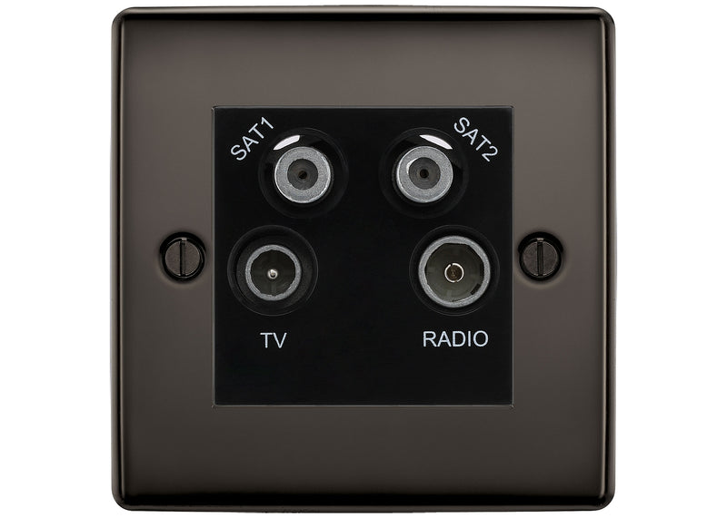 BG Nexus Black Nickel TV/FM/2x SAT Quadplex Socket – Black Insert