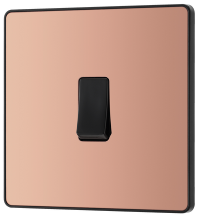 PCDCP12B Front - his Evolve Polished Copper 20A 16AX single light switch from British General will operate one light in a room.