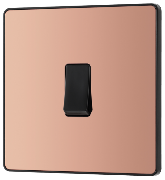  PCDCP12B Front - his Evolve Polished Copper 20A 16AX single light switch from British General will operate one light in a room.