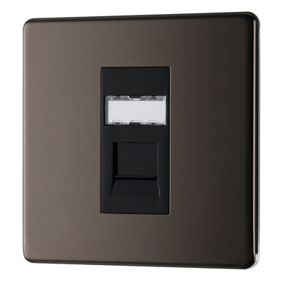 BG Screwless Black Nickel RJ45 Single Data Outlet Socket FBNRJ451 with 25mm Steel Back Box