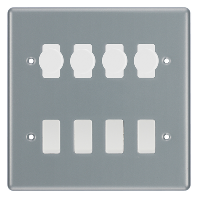 BG Metal Clad 8 Gang Switch 4x LED Dimmer 4x Intermediate Custom Grid Switch