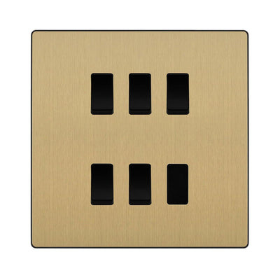 BG Evolve Satin Brass 5 Gang Intermediate Custom Grid Light Switch with Back Box Included by British General (BG-Evolve-SB-5G-CUSTOM-5x INT SWITCH)