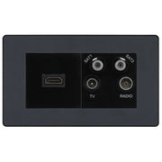 BG Evolve Matt Grey 4G Faceplate with HDMI + TV/FM/SAT Module - Black Insert by British General (BG-PCDMGEMR4B-HDMI-TVFM2B)
