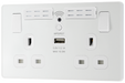 PCDCL22UWRW Front - This Evolve pearlescent white 13A double power socket with integrated Wi-Fi Extender from British General will eliminate dead spots and expand your Wi-Fi coverage.