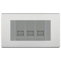 BG Screwless Brushed Steel 3 Gang RJ11 Telephone Socket Euro Module - Grey Insert