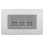 BG Screwless Brushed Steel 3 Gang RJ11 Telephone Socket Euro Module - Grey Insert by British General (BG-FBSRJ113G)