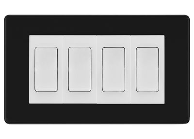 BG Matt Black 4 Gang 20AX 2-Way Switch Custom Grid - White Insert by British General (BG-SCRL-FB-4G-Combo-4x 2WAY-WH)