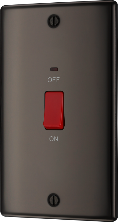 BG NBN72 Nexus Metal Black Nickel Large Plate 45A 2 Pole Neon Cooker Switch