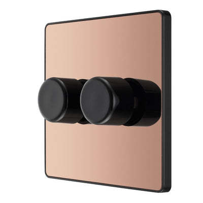 BG Evolve PCDCP82B Polished Copper 2 Gang 200W Intelligent Trailing Edge Dimmer Switch - Black Insert