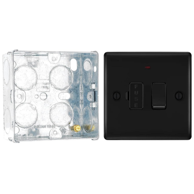 BG Nexus Matt Black 13A Neon Switched Fused Connection Unit NFB52 with 35mm Steel Back Box