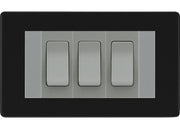 BG Matt Black Screwless 3 Gang 20AX 2-Way Switch Custom Grid - Grey Insert by British General (BG-SCRL-FB-3G-Combo-3x 2WAY-GR)