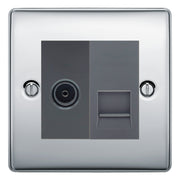 BG Nexus Polished Chrome TV Aerial & BT Telephone Outlet Plate — Screened + IDC - Grey