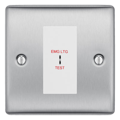 BG Nexus Metal Brushed Steel 20AX 2 Way Emergency Lighting Test Key Switch - White Insert