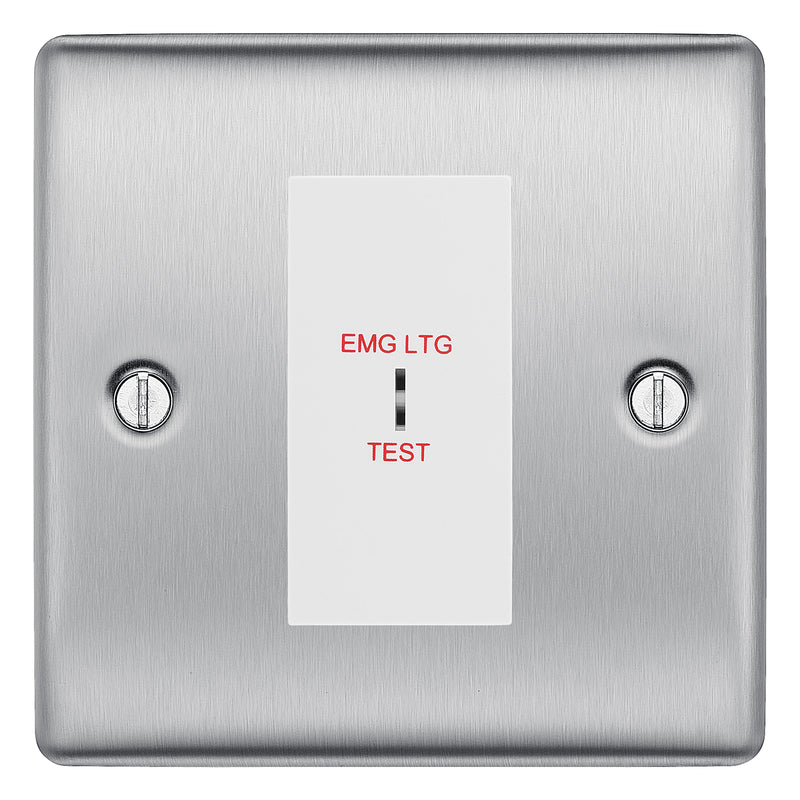 BG Nexus Metal Brushed Steel 20AX 2 Way Emergency Lighting Test Key Switch - White Insert