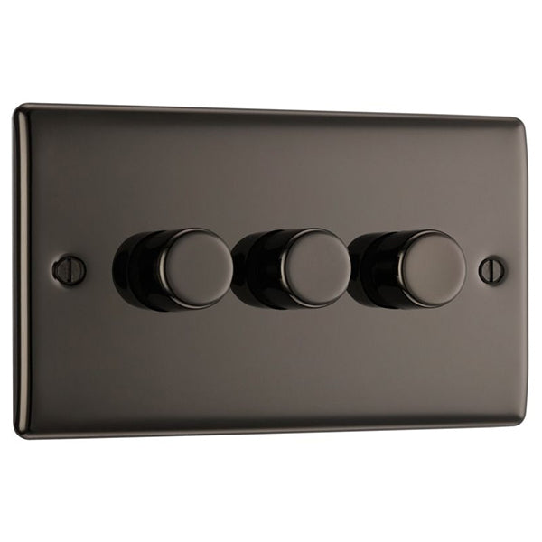 BG NBN83P Nexus Metal 3 Gang, 2 Way, 400W Dimmer Switches - Black Nickel