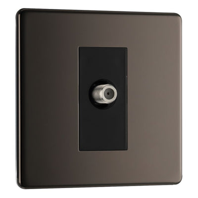 BG Screwless Black Nickel Single Satellite Socket FBN64 with 25mm Steel Back Box