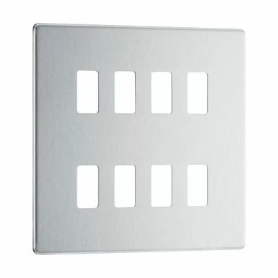 BG Nexus GFBS8 Grid Brushed Steel Screwless 8 Gang Front Plate by British General (BG-GFBS8-1)