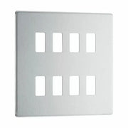 BG Nexus GFBS8 Grid Brushed Steel Screwless 8 Gang Front Plate by British General (BG-GFBS8-1)