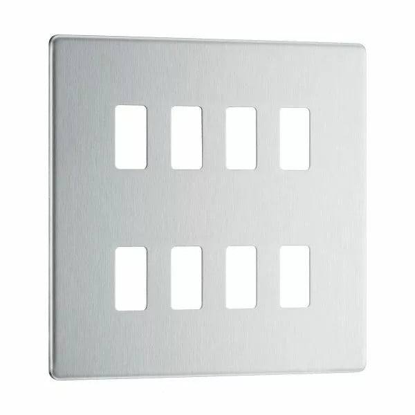 BG Nexus GFBS8 Grid Brushed Steel Screwless 8 Gang Front Plate