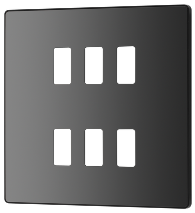 BG RPCDBC6B Evolve Grid Black Chrome 6 Module Square Front Plate - Black Trim
